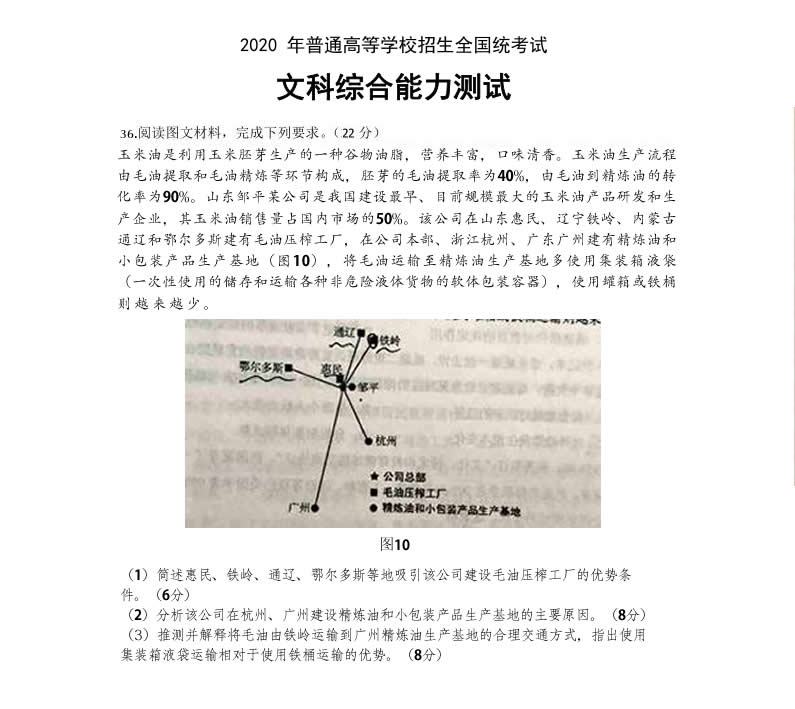 山東三星集團(tuán)玉米油登上了2020全國(guó)高考卷！這道題你會(huì)怎么答？